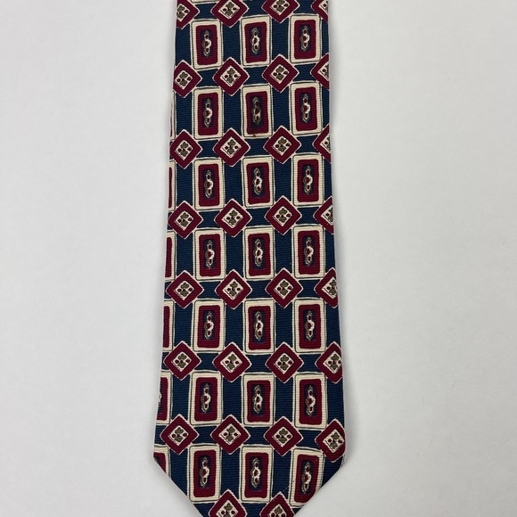 Geoffrey Beene Tie Mens Red Blue Boxes 100% Silk - Picture 3 of 5
